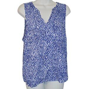 Kenar Size XL Blue White Abstract Print Sleeveless Blouse Soft with 2 Faux Pocke